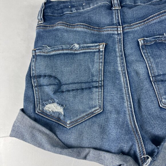 American Eagle Short Women 26* Curvy Hi Rise Shortie Blue Distressed Denim Tag 6 - Picture 8 of 16